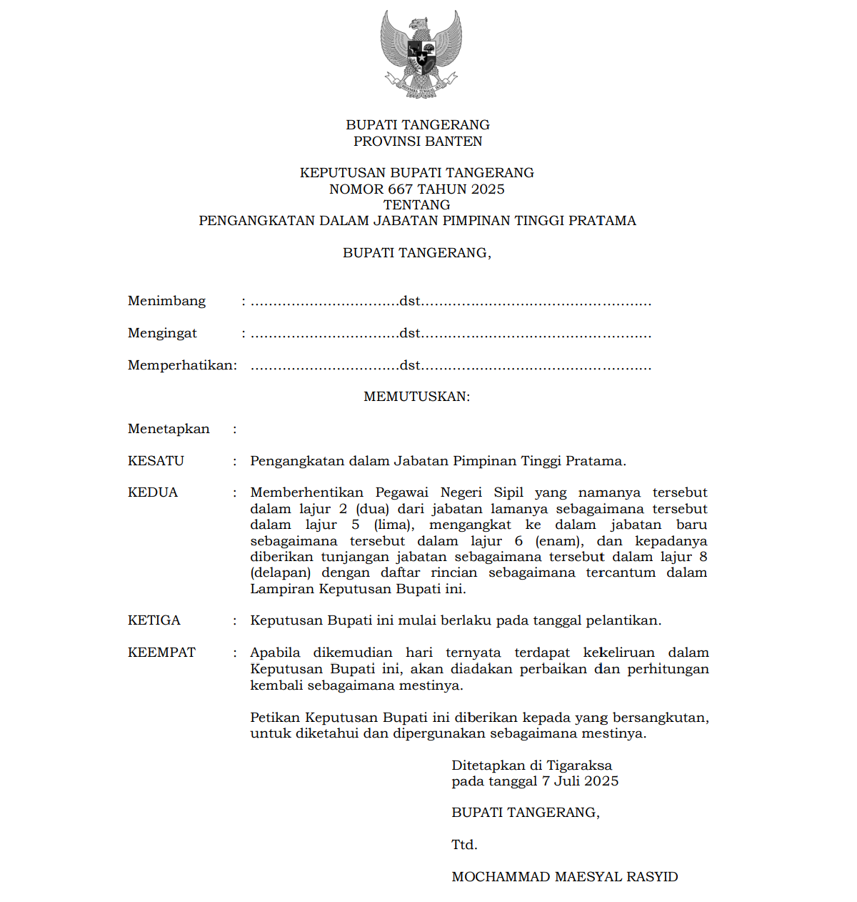 Mutasi OPD Pemkab Tangerang