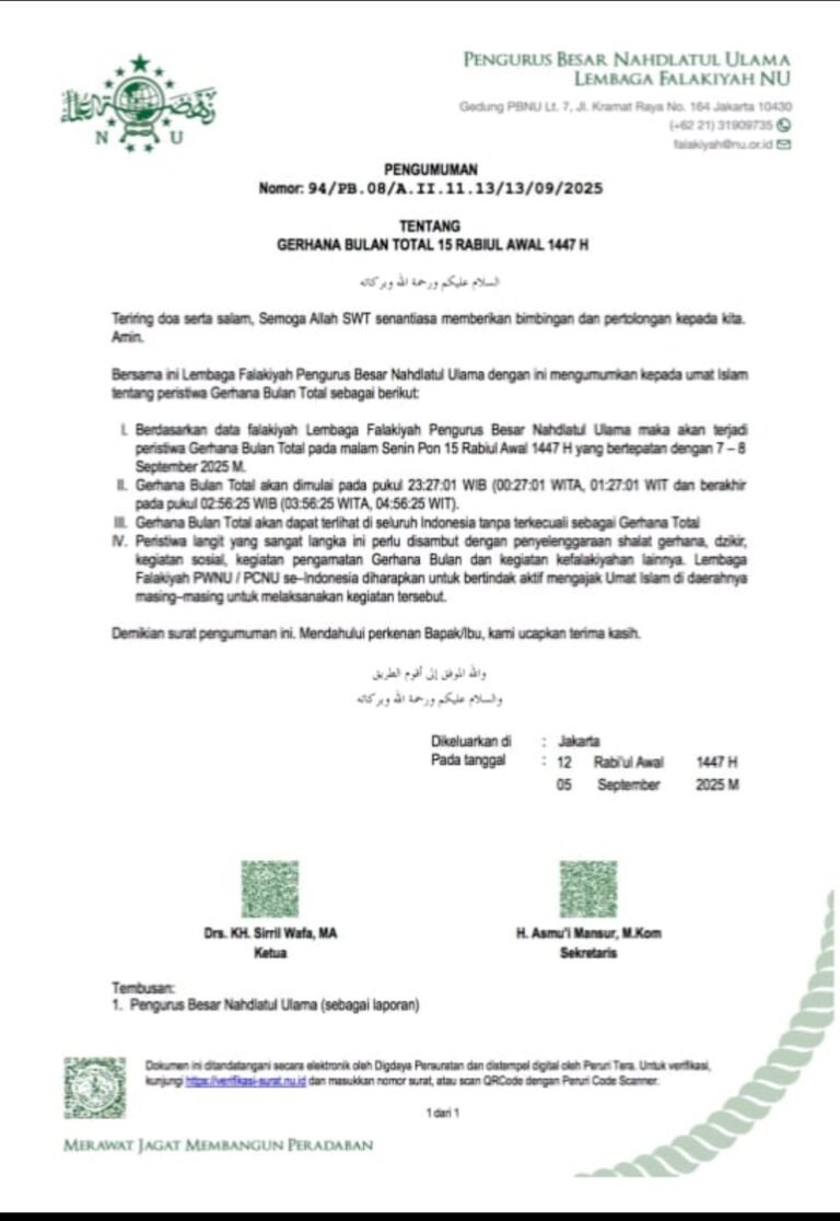 Surat edaran PBNU Gerhana Bulan Total