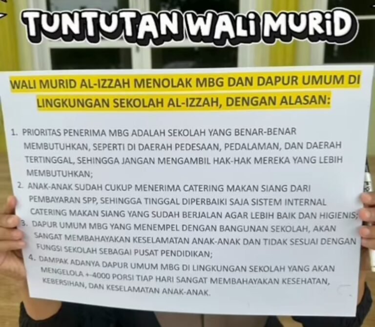 Wali Murid SDIT Al-Izzah (Kota/Kabupaten) Serang Tolak Program MBG