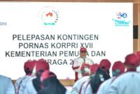 Sekretaris Kementerian Pemuda dan Olahraga Republik Indonesia (Sesmenpora RI), Gunawan Suswantoro, secara resmi melepas 193 kontingen Kementerian Pemuda dan Olahraga (Kemenpora) yang akan berlaga di ajang Pekan Olahraga Nasional (Pornas) Korpri XVII Tahun 2025.
