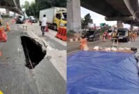 ‎Jalan Sholeh Iskandar Bogor Macet Total Akibat 'Sinkhole' Ditengah Jalan (foto/istimewa).