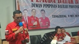 Todo Nainggolan, dalam Orasi kemenangannya di gedung DPD KNPI Kota Tangerang. (Doc. Ist/PB)