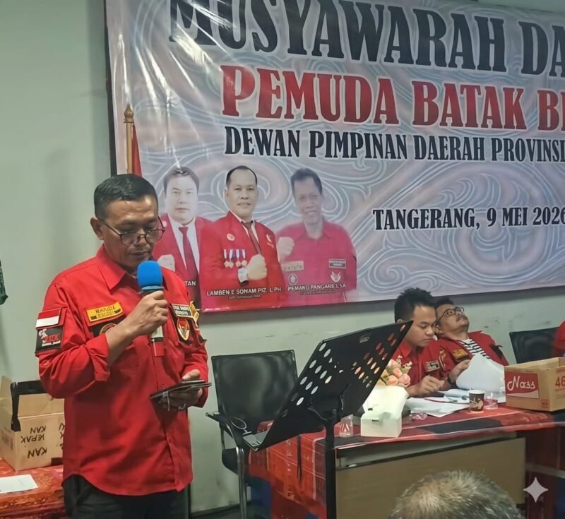 Todo Nainggolan, dalam Orasi kemenangannya di gedung DPD KNPI Kota Tangerang. (Doc. Ist/PB)