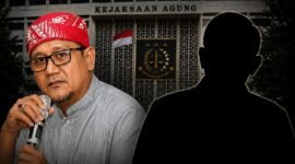 Kolase Edy Mulyadi dan siluet figur pejabat. Ilustrasi/Pusat-Berita.