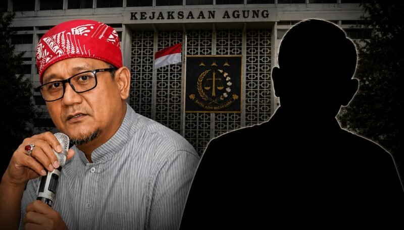 Kolase Edy Mulyadi dan siluet figur pejabat. Ilustrasi/Pusat-Berita.